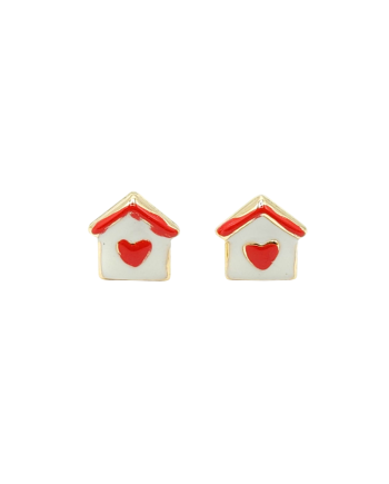 Baby Girl Earrings Casella Jewelry in Yellow Gold with Enamelled Houses