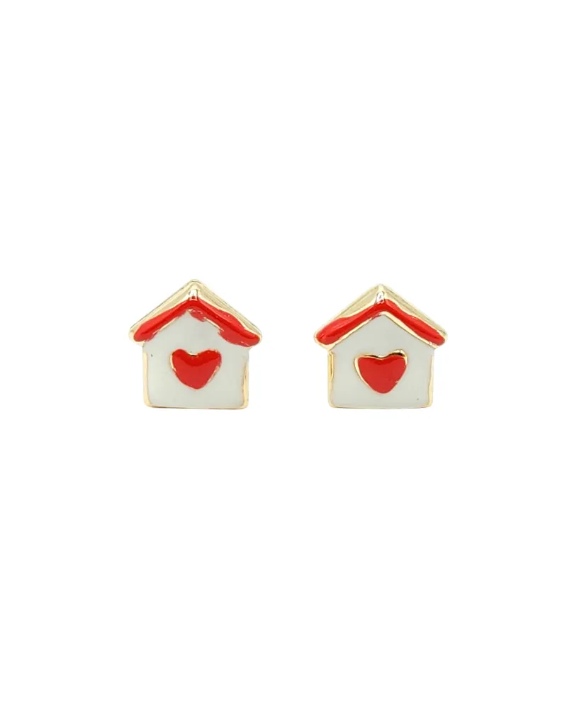 Boucles d'oreilles pour bébé fille Casella Jewelry en or jaune avec maisons émaillées