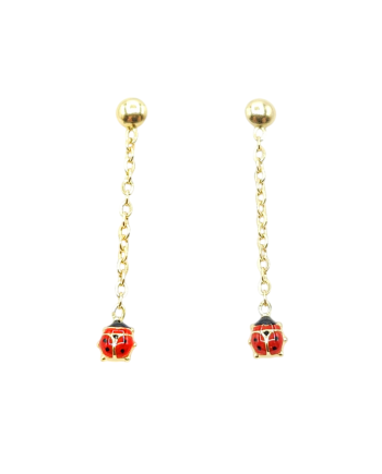 Boucles d'oreilles pendantes en or jaune Casella Gioielli pour filles avec coccinelles émaillées