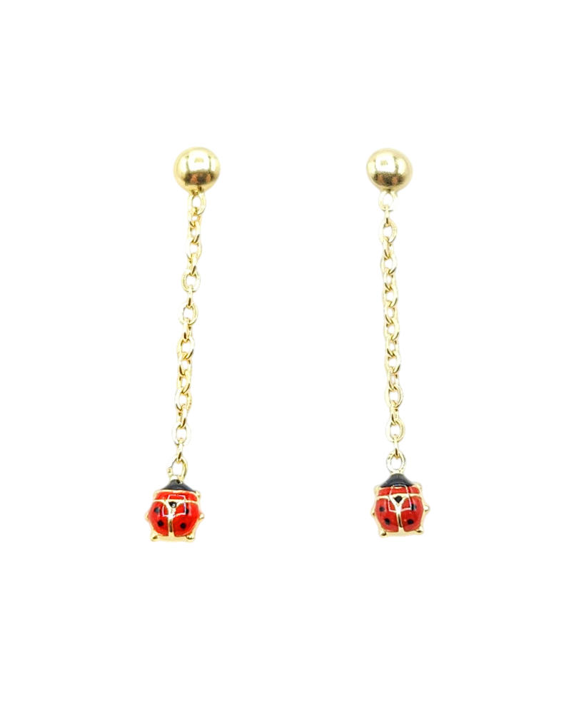 Boucles d'oreilles pendantes en or jaune Casella Gioielli pour filles avec coccinelles émaillées