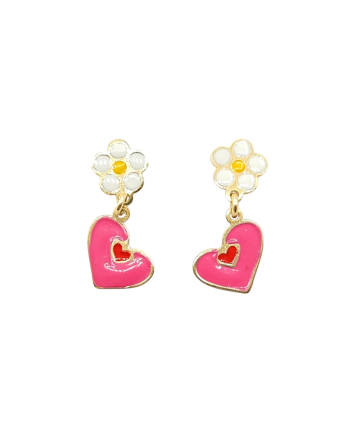 Boucles d'oreilles pendantes en or jaune Casella Gioielli pour filles avec fleurs et cœurs émaillés