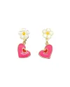 Boucles d'oreilles pendantes en or jaune Casella Gioielli pour filles avec fleurs et cœurs émaillés
