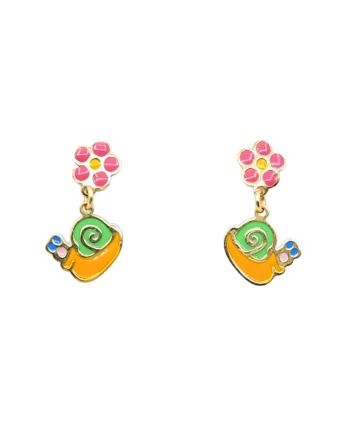 Boucles d'oreilles pendantes en or jaune Casella Gioielli pour filles avec fleurs et escargots émaillés