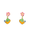Boucles d'oreilles pendantes en or jaune Casella Gioielli pour filles avec fleurs et escargots émaillés