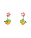 Casella Gioielli Yellow Gold Pendant Earrings for Girls with Enamelled Flowers and Snails
