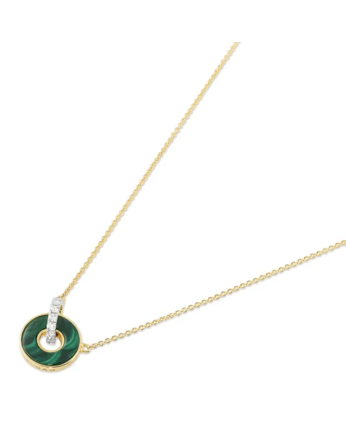 Collier ras du cou Ponte Vecchio Promesse en or jaune avec pendentif en malachite et diamant
