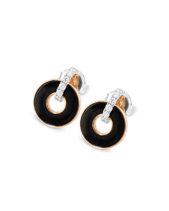 Boucles d'oreilles Promesse Ponte Vecchio en or rose avec onyx et diamants