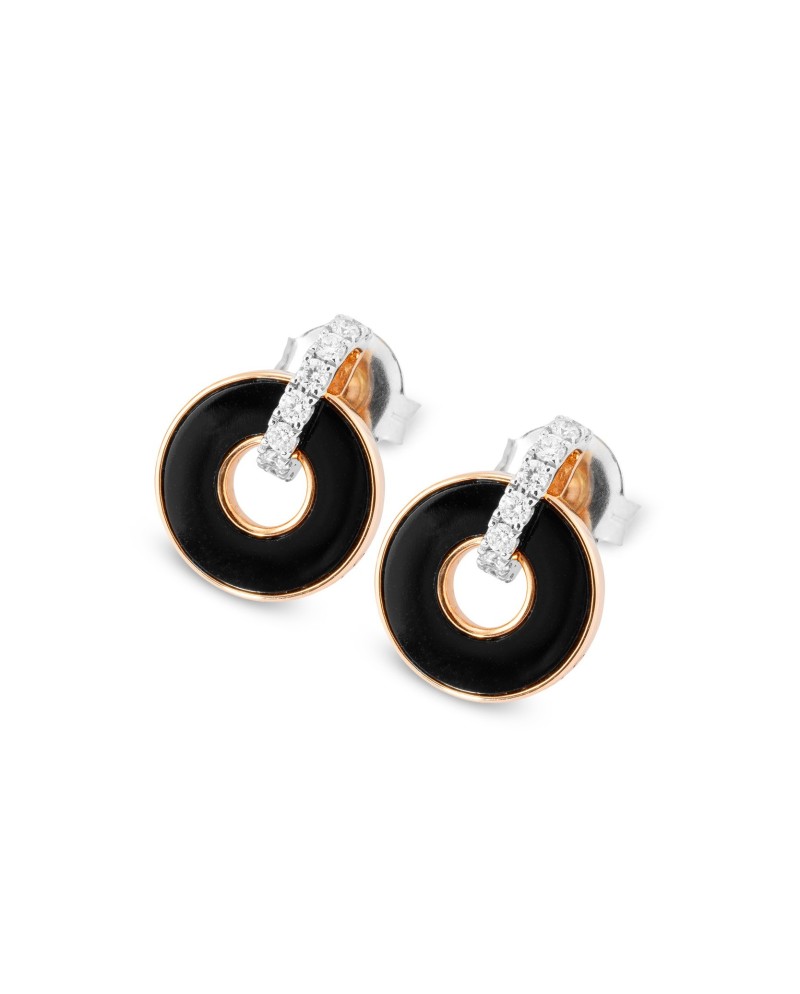 Ponte Vecchio Promesse Earrings in Rose Gold with Onyx and Diamonds