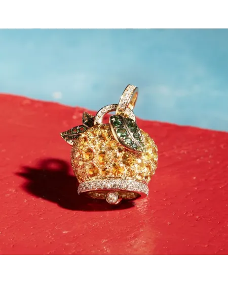 Chantecler Lemon Campanella Medium Pendant in Gold with Sapphires, Tzavorites and Diamonds