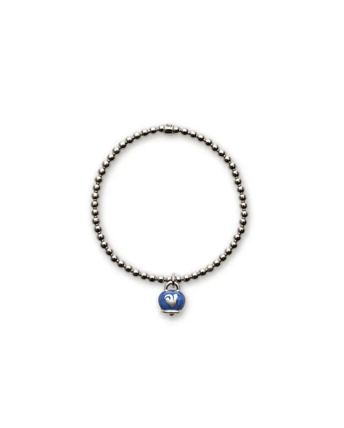 Bracelet élastique Chantecler en argent avec grelot en émail bleu