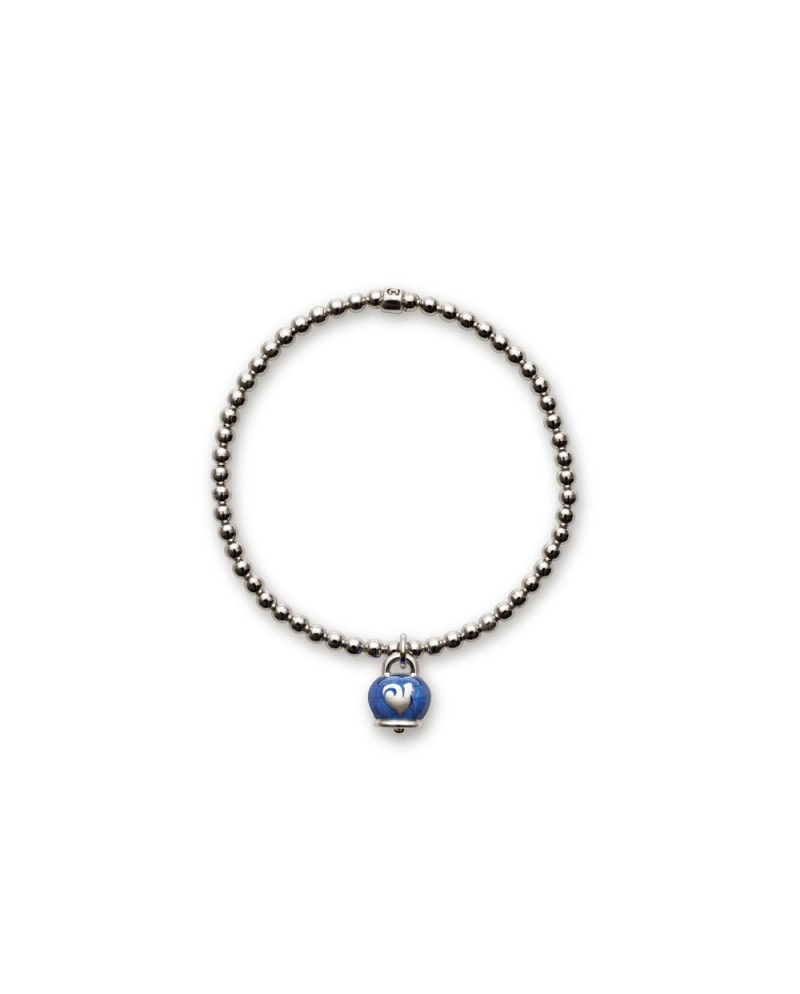 bracciale elastico in argento chantecler con campanella in smalto blu
