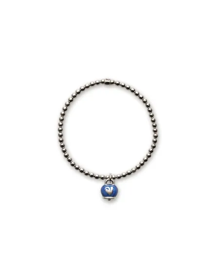 Bracelet élastique Chantecler en argent avec grelot en émail bleu