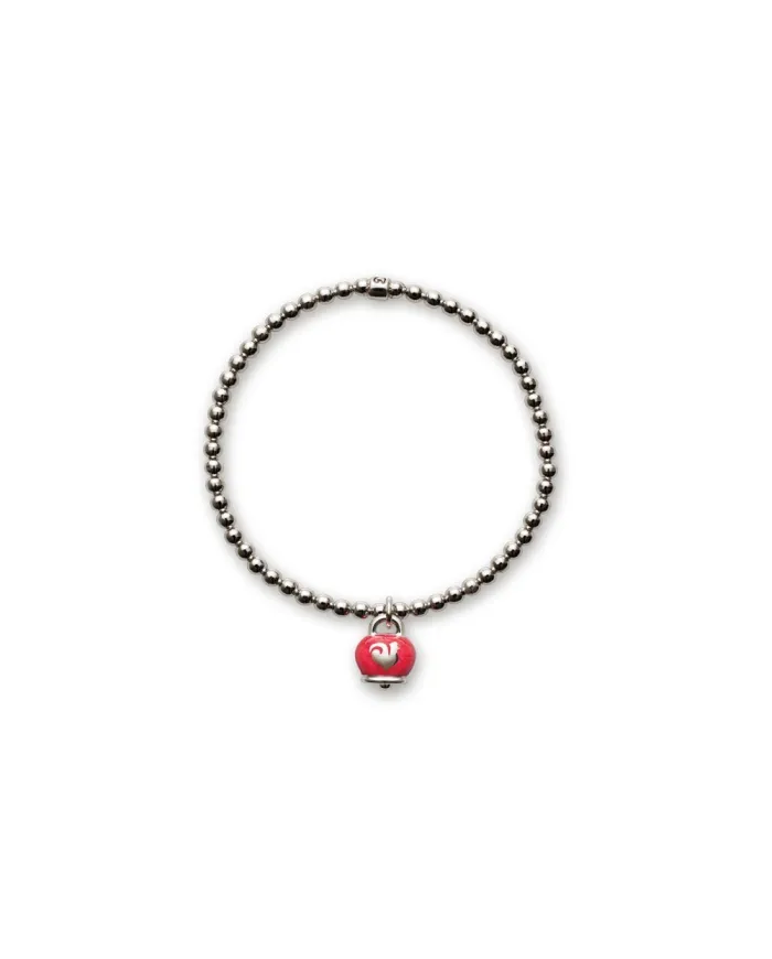 Bracelet élastique Chantecler en argent avec grelot en émail rouge