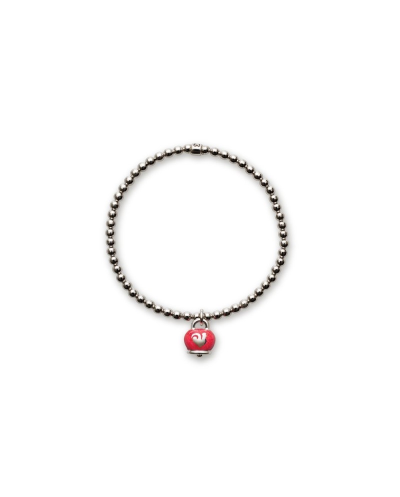 bracciale elastico in argento chantecler con campanella in smalto rosso