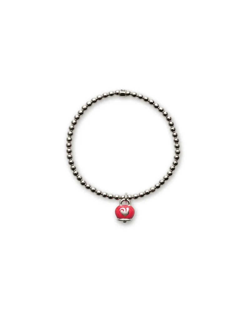bracciale elastico in argento chantecler con campanella in smalto rosso