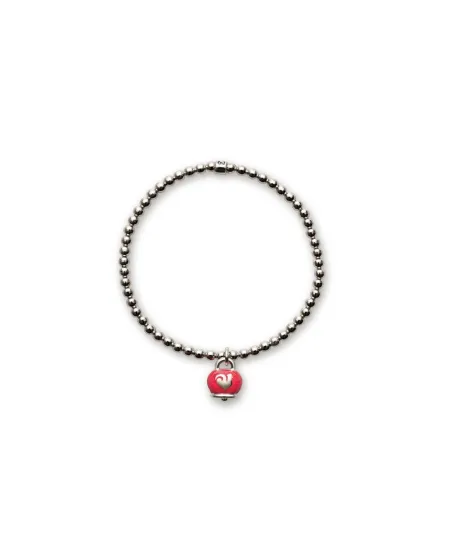 Bracelet élastique Chantecler en argent avec grelot en émail rouge