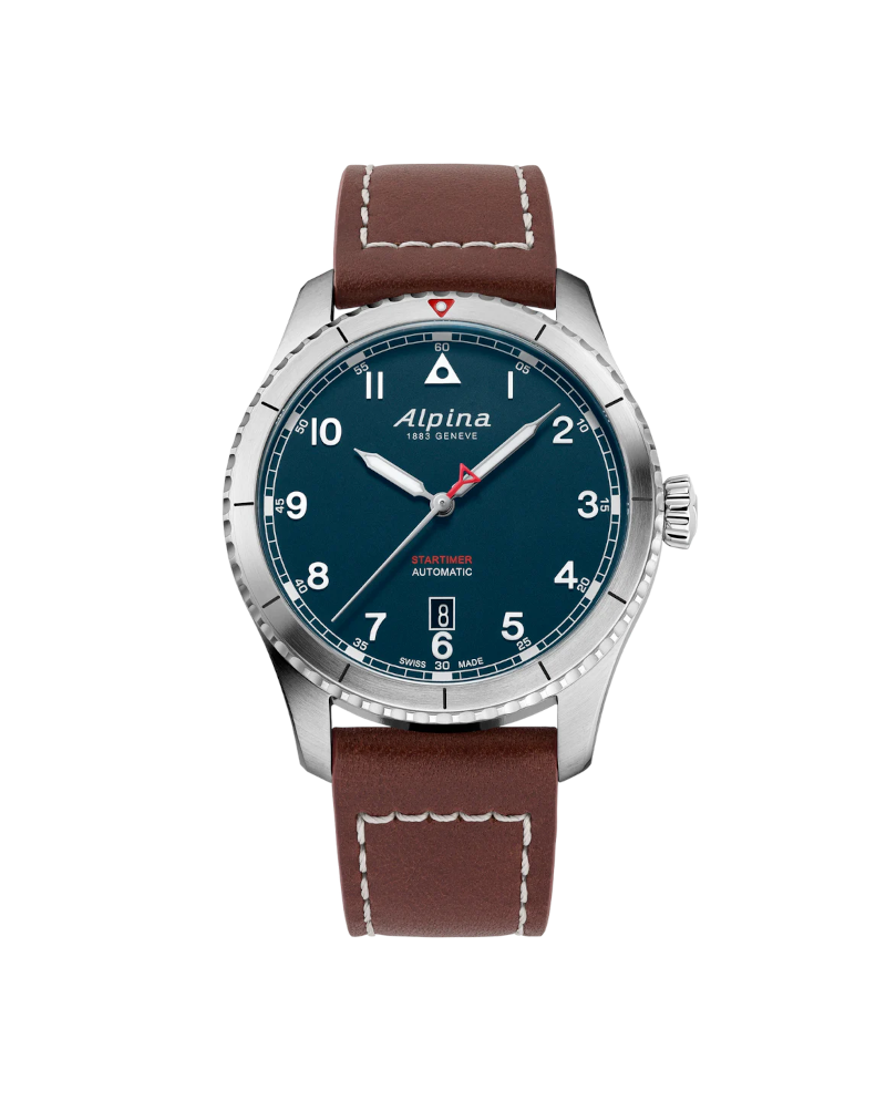 Alpina Pilot Startimer Automatic Blue Watch with Leather Strap