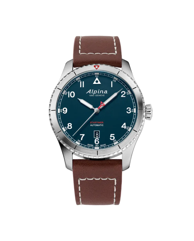 Montre automatique Alpina Pilot Startimer avec bracelet en cuir bleu