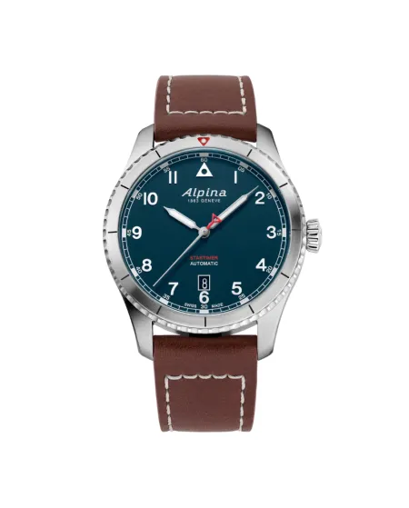 Montre automatique Alpina Pilot Startimer avec bracelet en cuir bleu