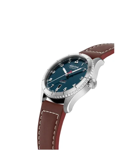 Montre automatique Alpina Pilot Startimer avec bracelet en cuir bleu