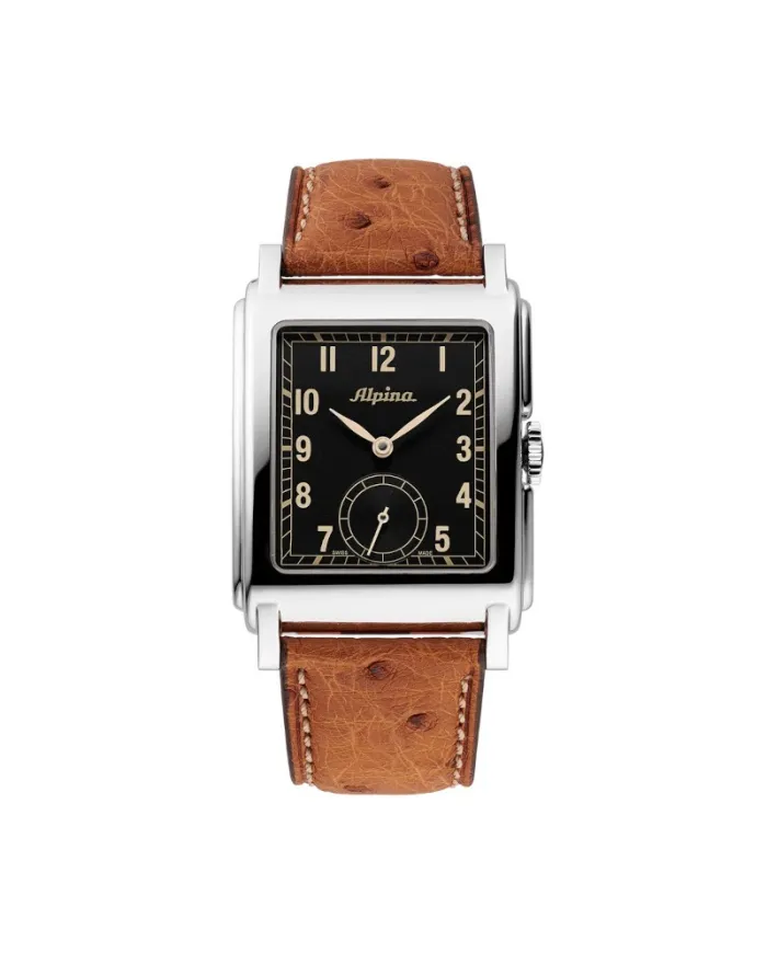 Montre Alpina Heritage Carrée Automatique 140 Ans Bracelet Cuir Noir