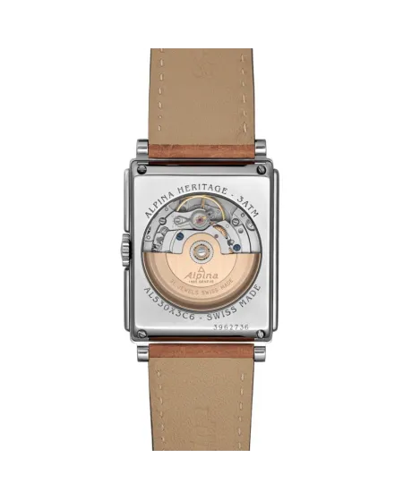 Orologio Alpina Heritage Carrée Automatic 140 Years Nero con Cinturino in Pelle
