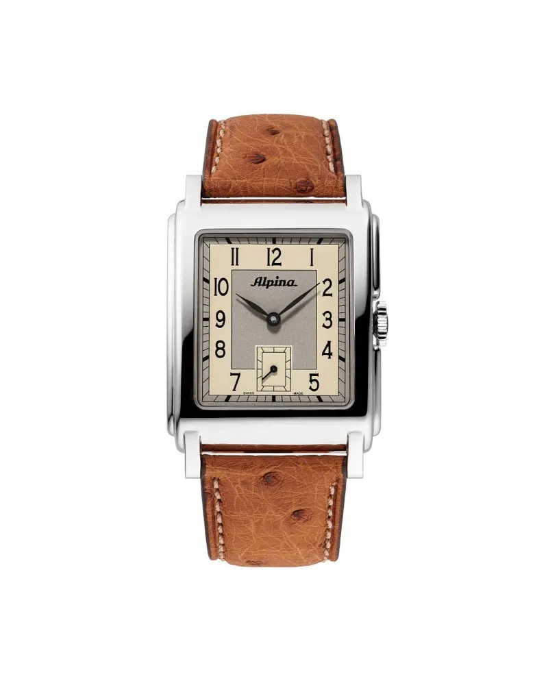 Montre Alpina Heritage Carrée Automatique 140 Ans Bracelet Cuir Beige