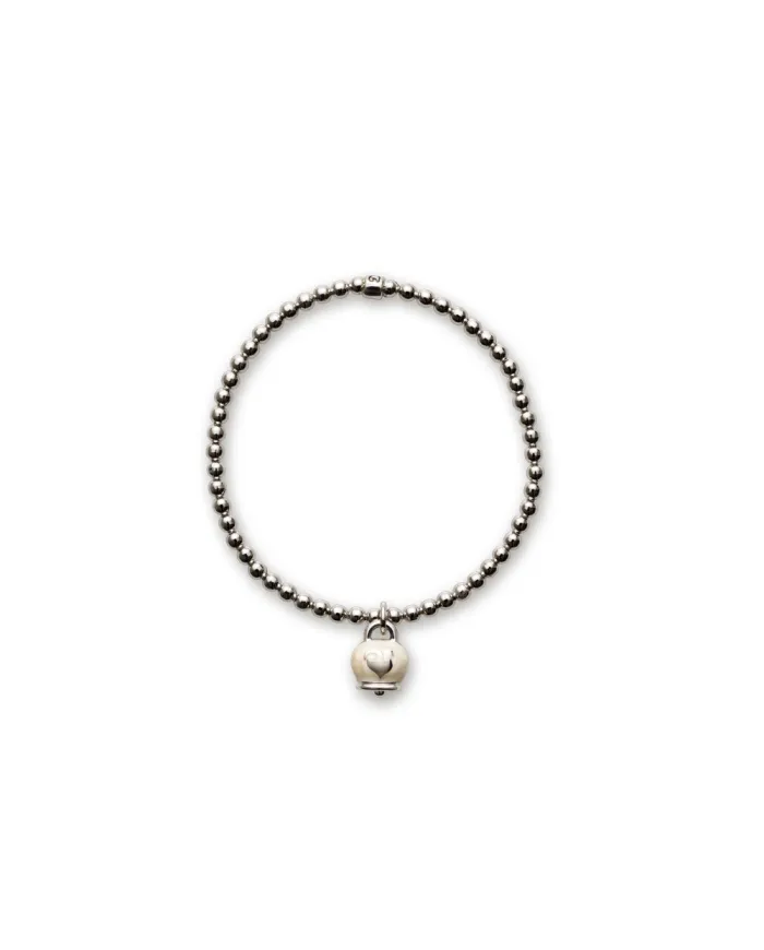 Bracelet Chantecler en argent avec grelot en émail blanc