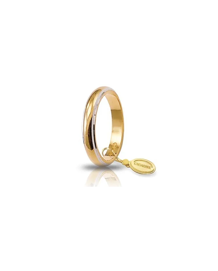 Unoaerre Classic Wedding Ring in Yellow Gold with Rhodium-Plated White Edges 5 Grams