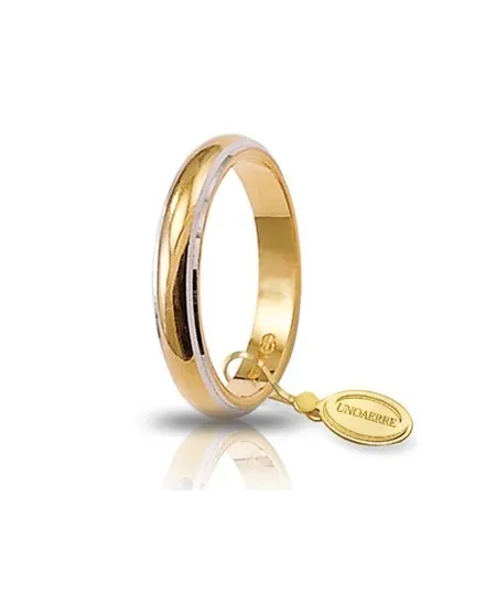 Alliance classique Unoaerre en or jaune avec bords blancs rhodiés 5 grammes