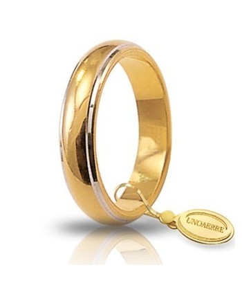 Unoaerre Classic Wedding Ring in Yellow Gold with Rhodium-Plated White Edges 7 Grams