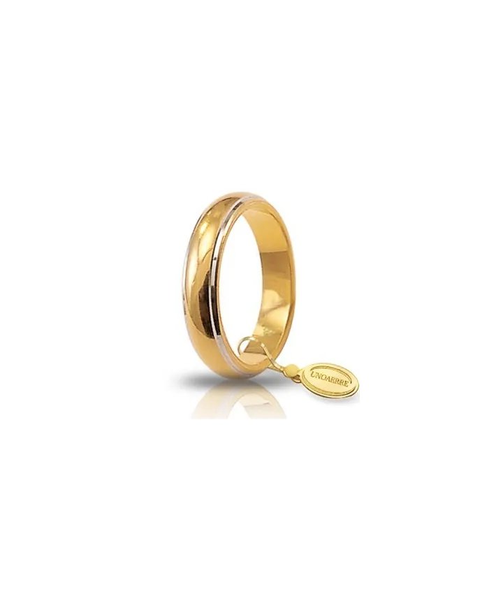 Unoaerre Classic Wedding Ring in Yellow Gold with Rhodium-Plated White Edges 7 Grams