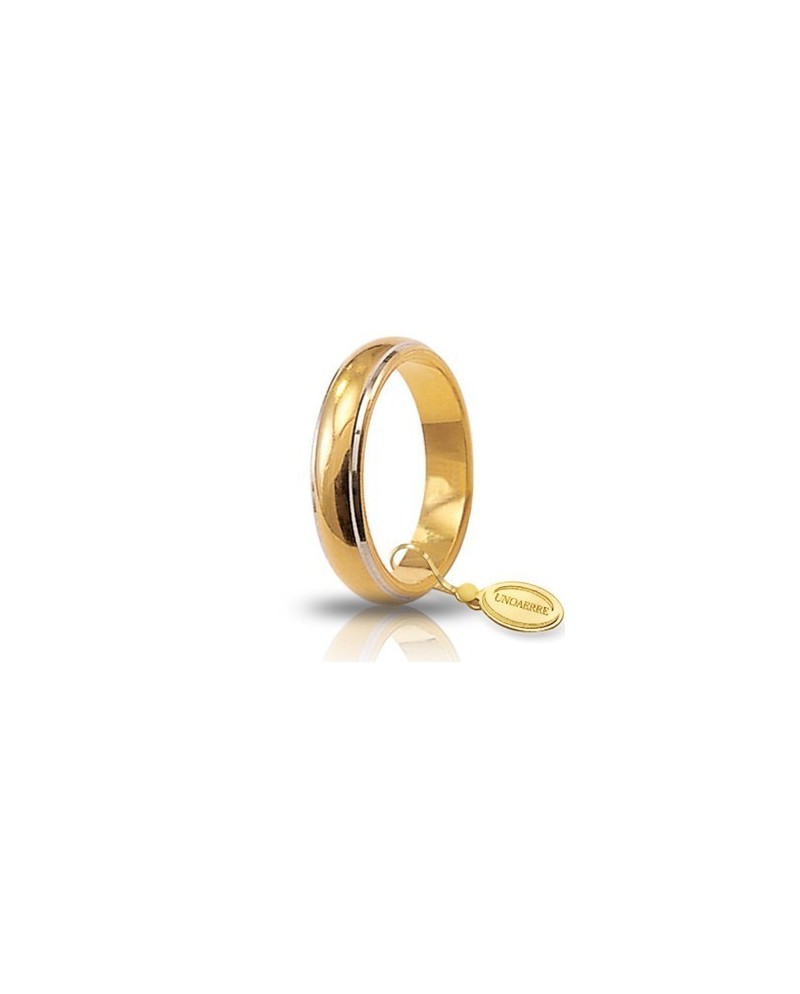 Unoaerre Classic Wedding Ring in Yellow Gold with Rhodium-Plated White Edges 7 Grams