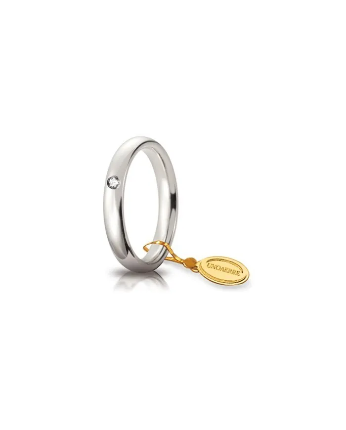 Fede Nuziale Unoaerre Comoda in Oro Bianco 3,5 mm con Diamante