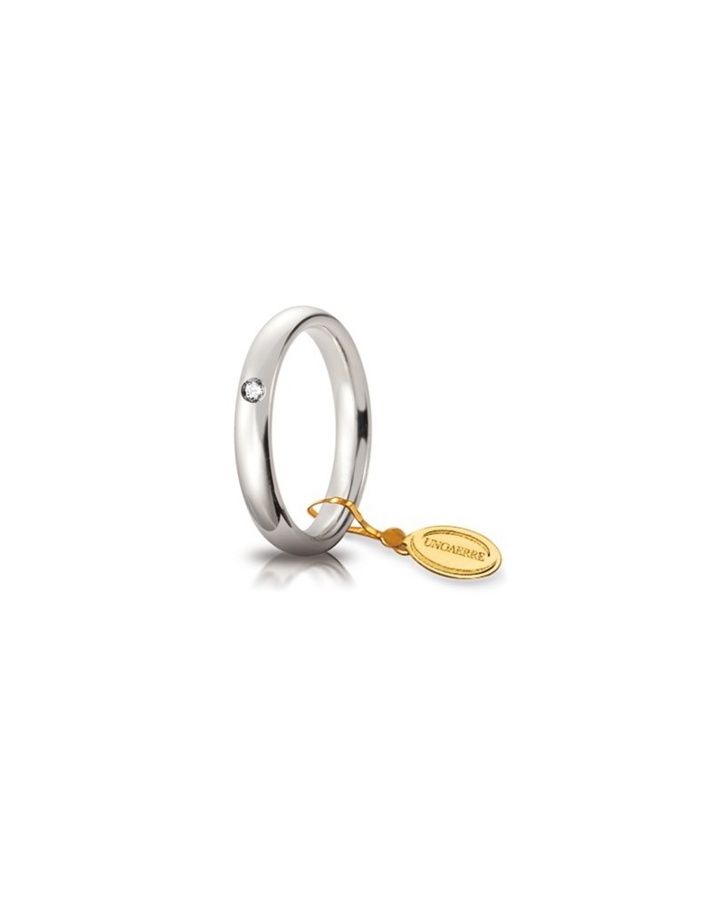 Fede Nuziale Unoaerre Comoda in Oro Bianco 3,5 mm con Diamante