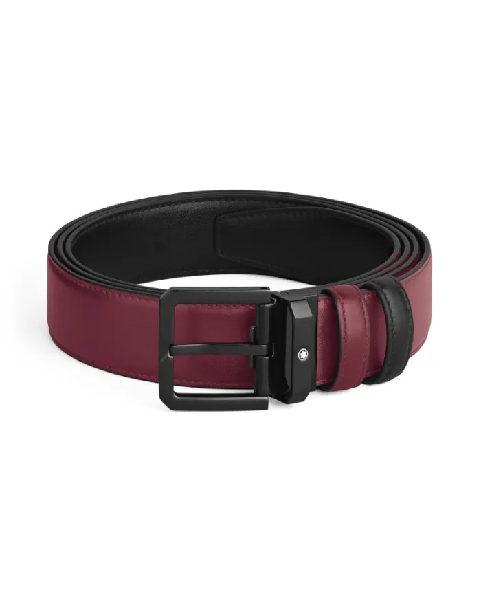 Montblanc XL Reversible Leather Belt Black/Cassis with Square Buckle Pvd 35 mm