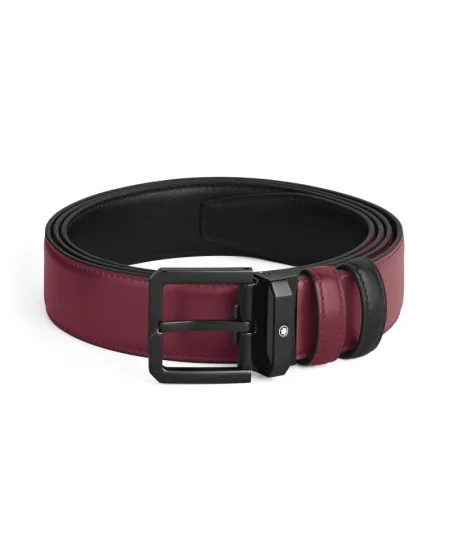Cintura Montblanc XL in Pelle Reversibile Nera/Cassis con Fibbia Quadrata Pvd 35 mm