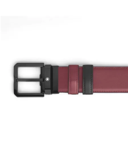 Ceinture réversible Montblanc XL en cuir noir/cassis avec boucle carrée PVD 35 mm