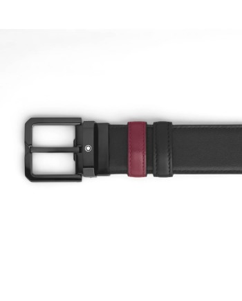 Ceinture réversible Montblanc XL en cuir noir/cassis avec boucle carrée PVD 35 mm