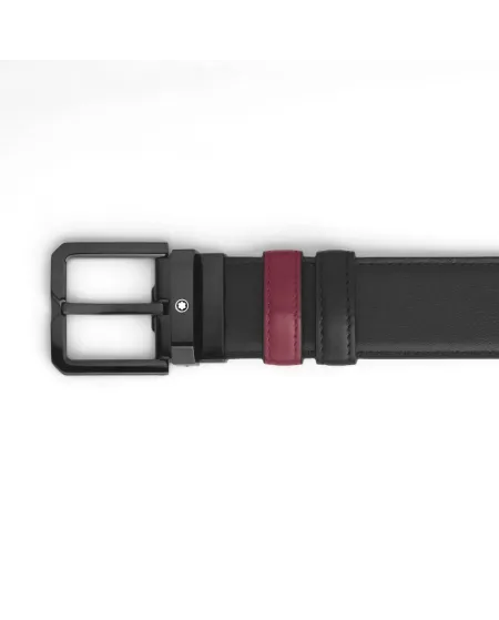 Montblanc XL Reversible Leather Belt Black/Cassis with Square Buckle Pvd 35 mm
