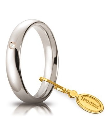 Alliance confortable Unoaerre en or blanc 4 mm avec diamant