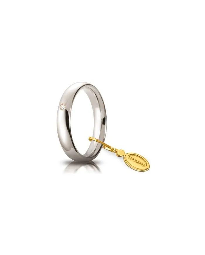 Fede Nuziale Unoaerre Comoda in Oro Bianco 4 mm con Diamante