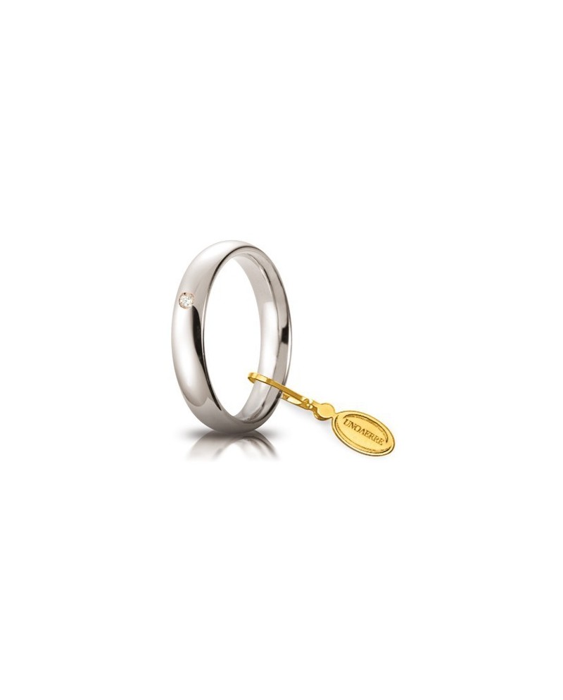 Fede Nuziale Unoaerre Comoda in Oro Bianco 4 mm con Diamante