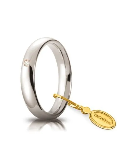 Fede Nuziale Unoaerre Comoda in Oro Bianco 4 mm con Diamante
