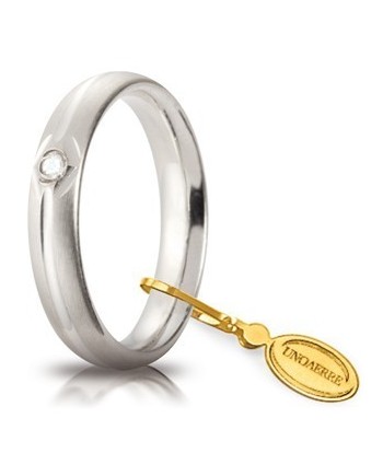 Fede Nuziale Unoaerre Comoda Satinata in Oro Bianco 4 mm con Diamante
