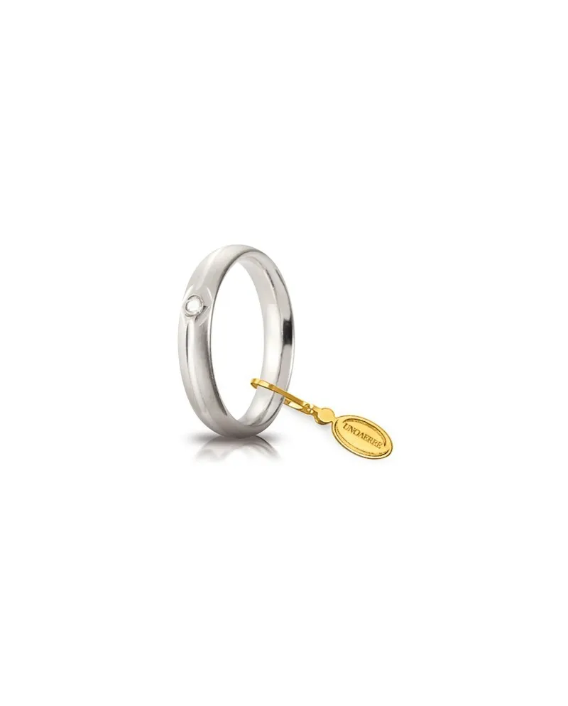 Alliance confortable en satin Unoaerre en or blanc 4 mm avec diamants