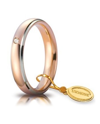 Unoaerre Comfortable Wedding Ring in Rose and White Gold 4 mm with Diamond