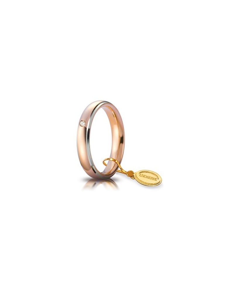 Alliance confortable Unoaerre en or rose et blanc 4 mm avec diamant