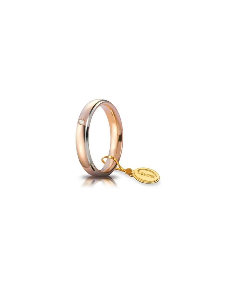 Unoaerre Comfortable Wedding Ring in Rose and White Gold 4 mm with Diamond