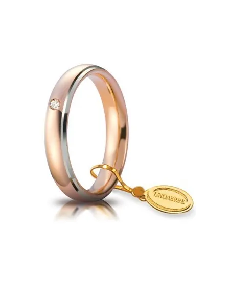 Fede Nuziale Unoaerre Comoda in Oro Rosa e Bianco 4 mm con Diamante